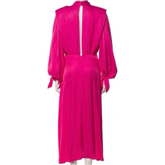 SOLD FARM Rio Pink Shoulderpads Maxi Dress Satin Like Cutout Size XL - Picture 11 of 15